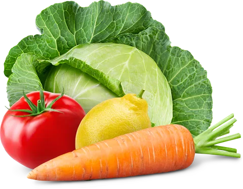 Kohl, Tomate, Zitrone und Karotte