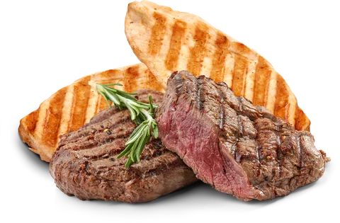 Gegrilltes Hähnchenbrustfilet und Steak